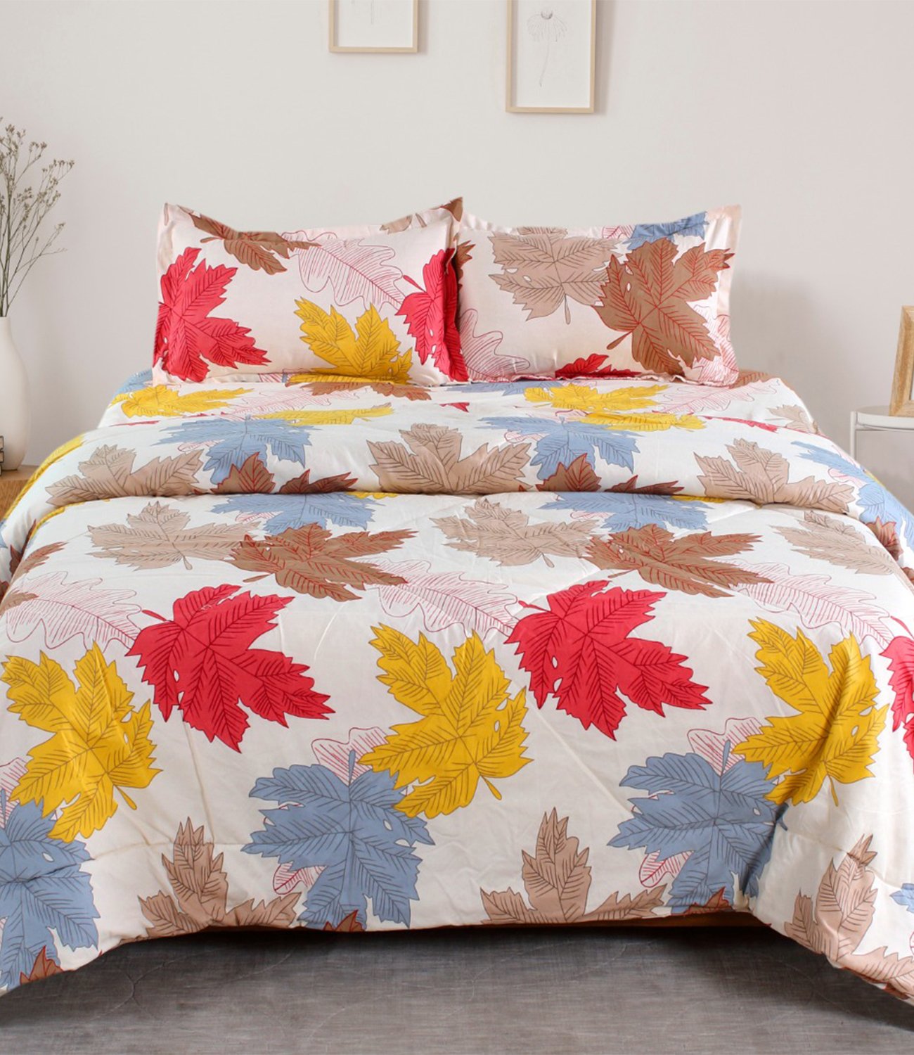 Autumn Leaves Stripped AC Comforter Bedsheet Set