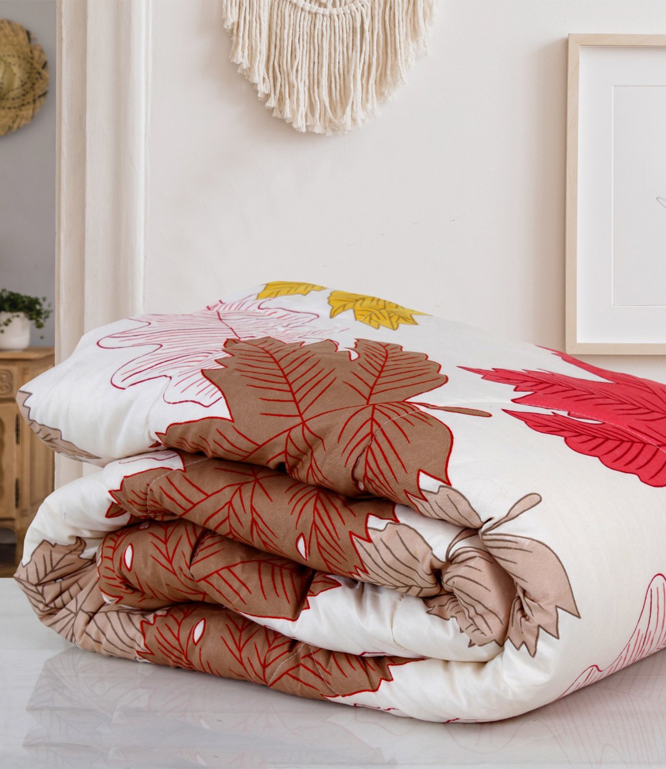 Autumn Leaves Stripped AC Comforter Bedsheet Set - Image 2